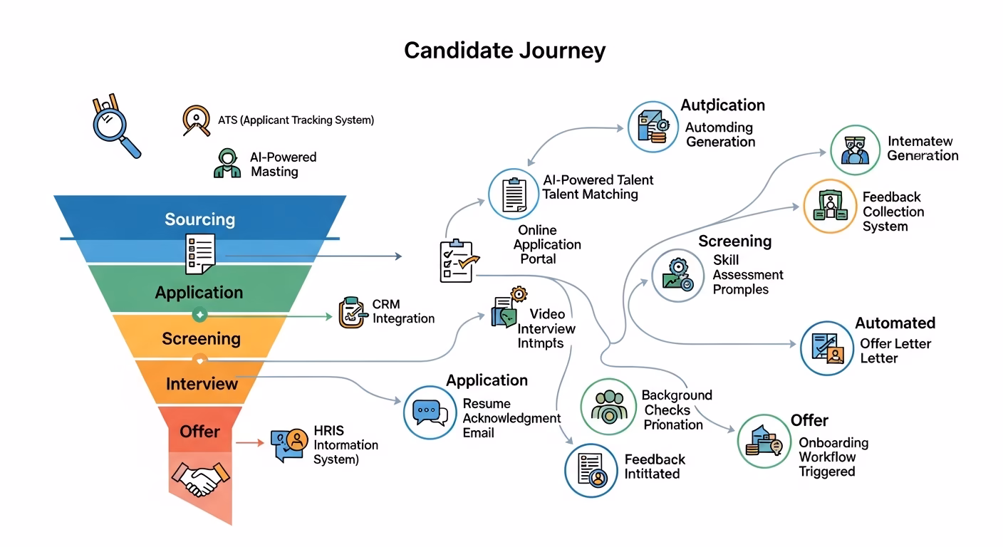 JazzHR vs. Breezy HR: Best Budget ATS for Startups? 4 Automated Recruitment Funnel and Candidate Journey Diagram