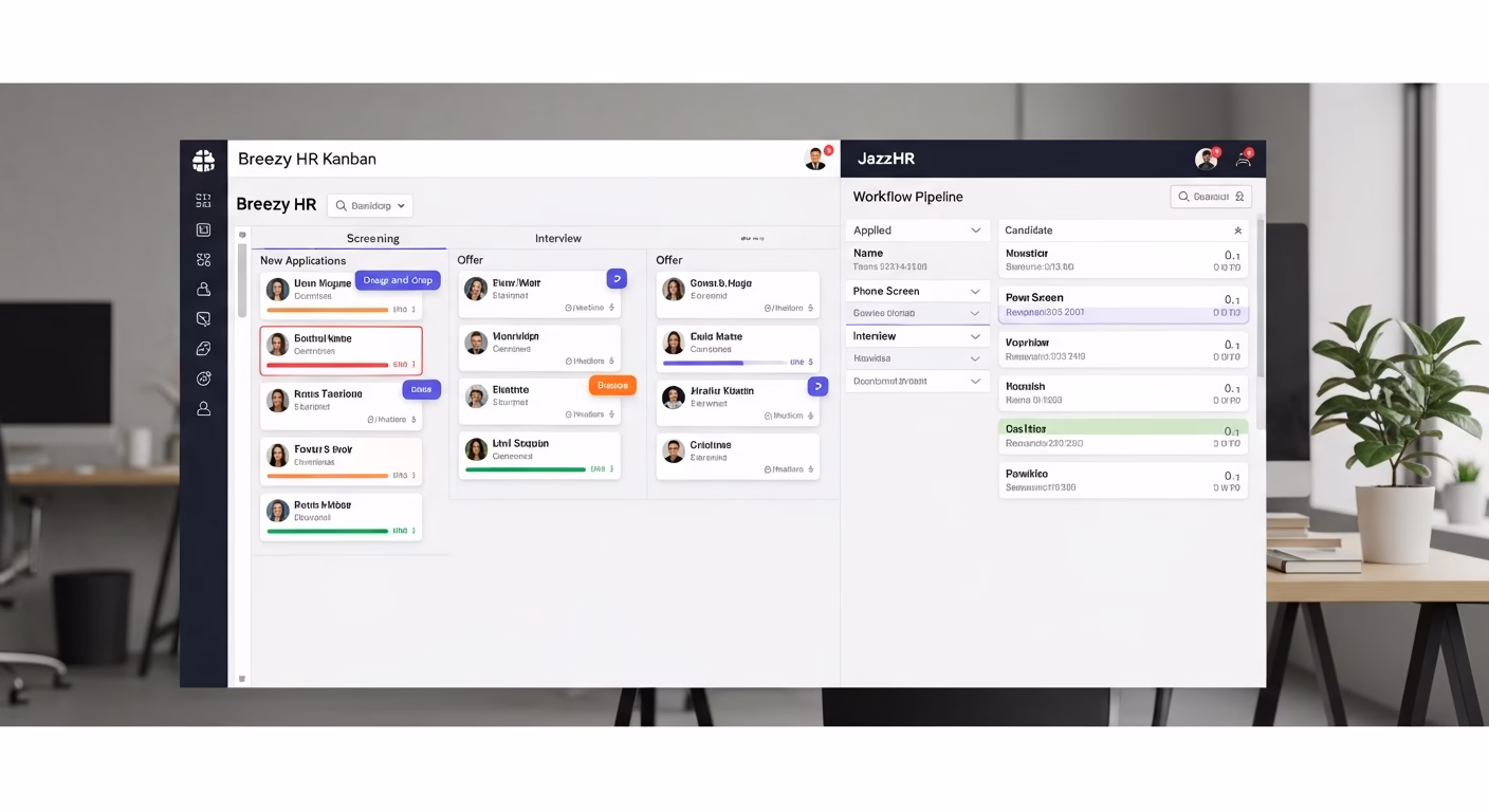 JazzHR vs. Breezy HR: Best Budget ATS for Startups? 3 Breezy HR Kanban Board and JazzHR Workflow Interface Comparison