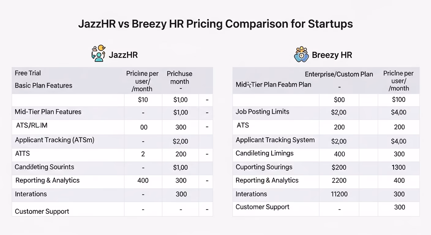 JazzHR vs. Breezy HR: Best Budget ATS for Startups? 2 JazzHR vs Breezy HR Pricing Comparison Chart for Startups